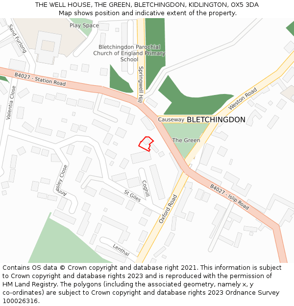 THE WELL HOUSE, THE GREEN, BLETCHINGDON, KIDLINGTON, OX5 3DA: Location map and indicative extent of plot