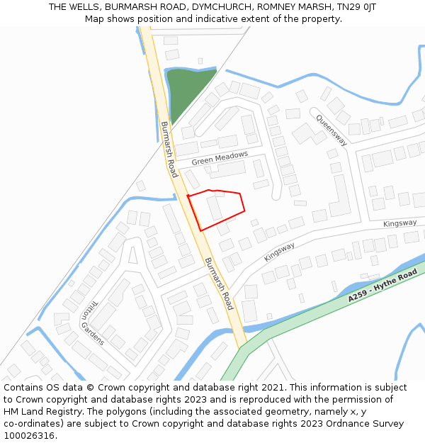 THE WELLS, BURMARSH ROAD, DYMCHURCH, ROMNEY MARSH, TN29 0JT: Location map and indicative extent of plot