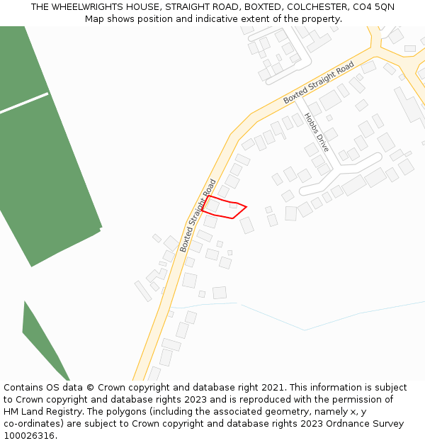 THE WHEELWRIGHTS HOUSE, STRAIGHT ROAD, BOXTED, COLCHESTER, CO4 5QN: Location map and indicative extent of plot