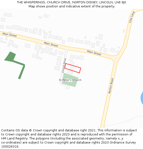 THE WHISPERINGS, CHURCH DRIVE, NORTON DISNEY, LINCOLN, LN6 9JX: Location map and indicative extent of plot