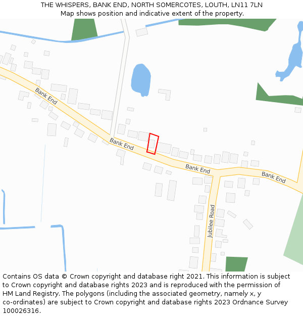 THE WHISPERS, BANK END, NORTH SOMERCOTES, LOUTH, LN11 7LN: Location map and indicative extent of plot