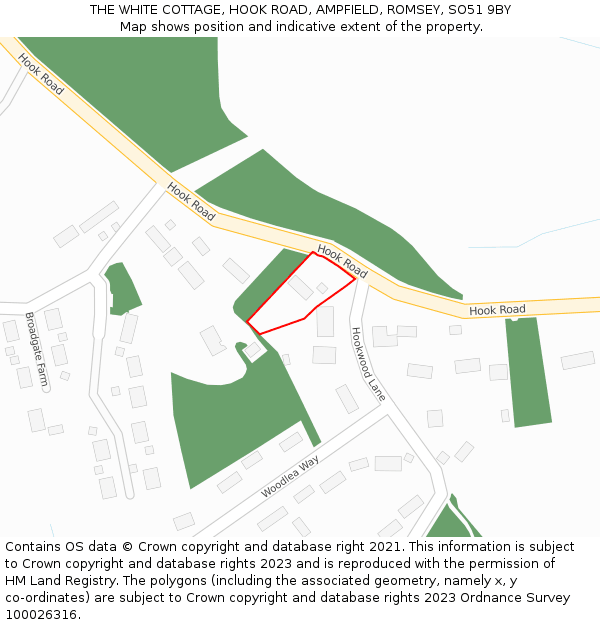 THE WHITE COTTAGE, HOOK ROAD, AMPFIELD, ROMSEY, SO51 9BY: Location map and indicative extent of plot