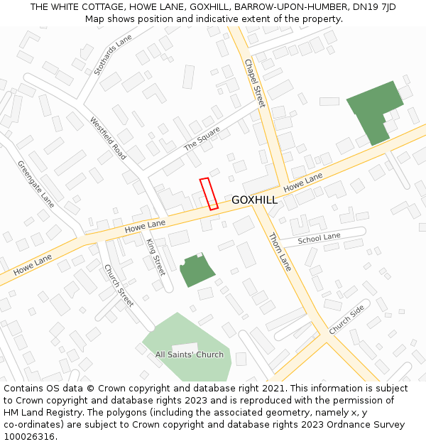 THE WHITE COTTAGE, HOWE LANE, GOXHILL, BARROW-UPON-HUMBER, DN19 7JD: Location map and indicative extent of plot