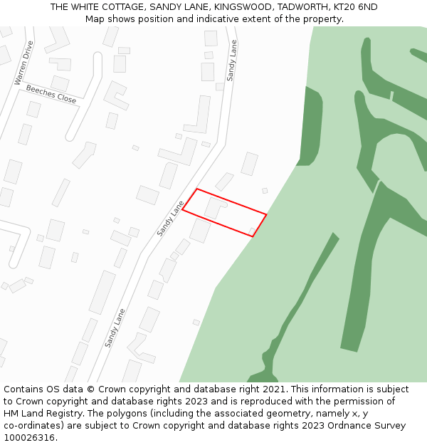 THE WHITE COTTAGE, SANDY LANE, KINGSWOOD, TADWORTH, KT20 6ND: Location map and indicative extent of plot