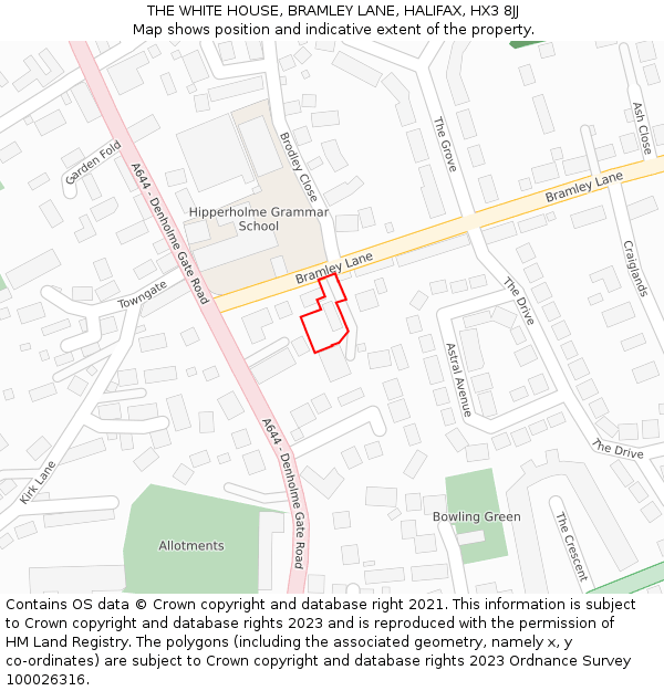 THE WHITE HOUSE, BRAMLEY LANE, HALIFAX, HX3 8JJ: Location map and indicative extent of plot