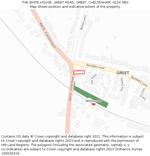 THE WHITE HOUSE, GREET ROAD, GREET, CHELTENHAM, GL54 5BG: Location map and indicative extent of plot