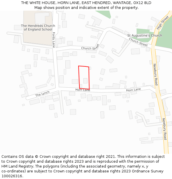 THE WHITE HOUSE, HORN LANE, EAST HENDRED, WANTAGE, OX12 8LD: Location map and indicative extent of plot