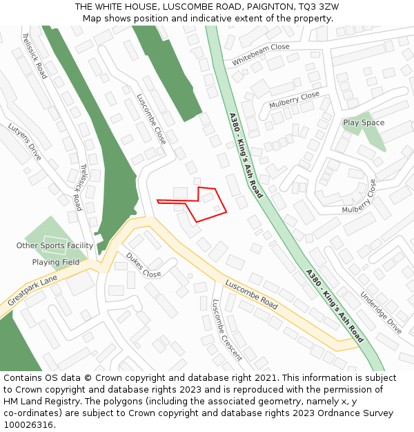 THE WHITE HOUSE, LUSCOMBE ROAD, PAIGNTON, TQ3 3ZW: Location map and indicative extent of plot