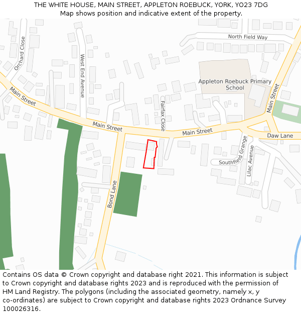 THE WHITE HOUSE, MAIN STREET, APPLETON ROEBUCK, YORK, YO23 7DG: Location map and indicative extent of plot