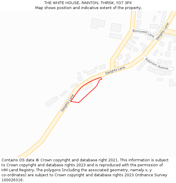 THE WHITE HOUSE, RAINTON, THIRSK, YO7 3PX: Location map and indicative extent of plot