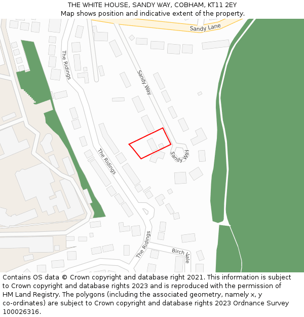 THE WHITE HOUSE, SANDY WAY, COBHAM, KT11 2EY: Location map and indicative extent of plot