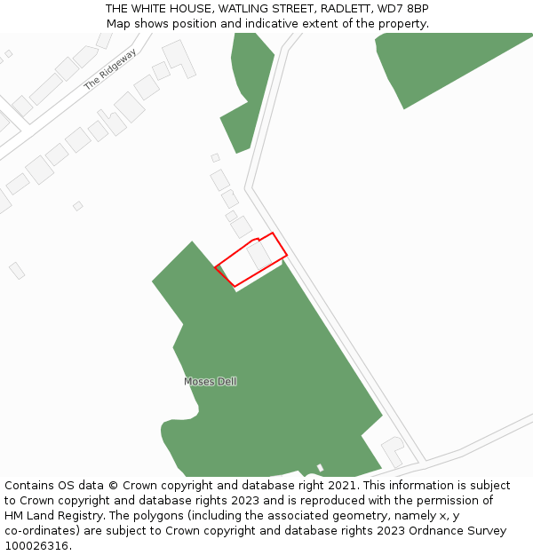 THE WHITE HOUSE, WATLING STREET, RADLETT, WD7 8BP: Location map and indicative extent of plot