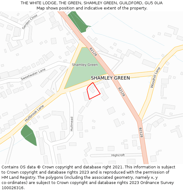 THE WHITE LODGE, THE GREEN, SHAMLEY GREEN, GUILDFORD, GU5 0UA: Location map and indicative extent of plot