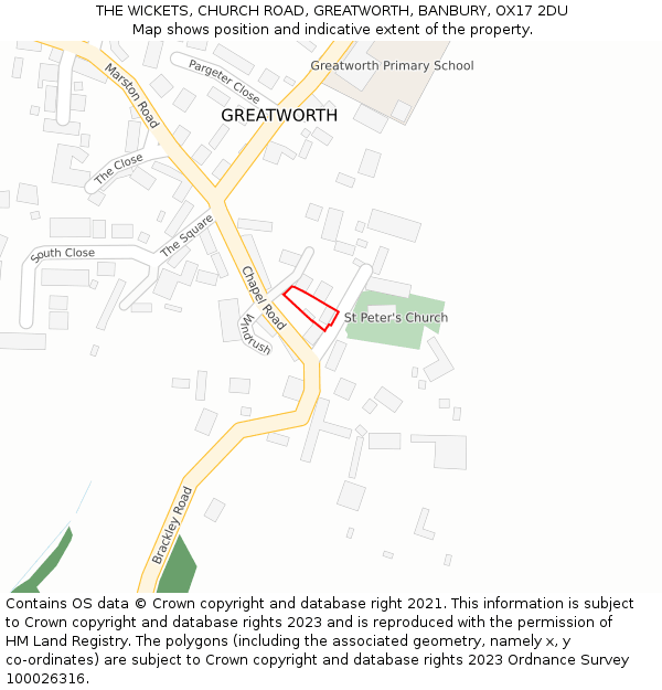 THE WICKETS, CHURCH ROAD, GREATWORTH, BANBURY, OX17 2DU: Location map and indicative extent of plot