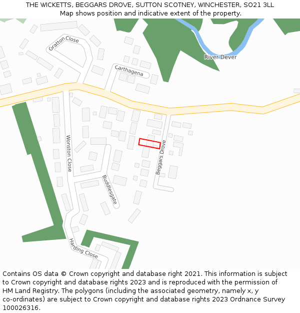 THE WICKETTS, BEGGARS DROVE, SUTTON SCOTNEY, WINCHESTER, SO21 3LL: Location map and indicative extent of plot