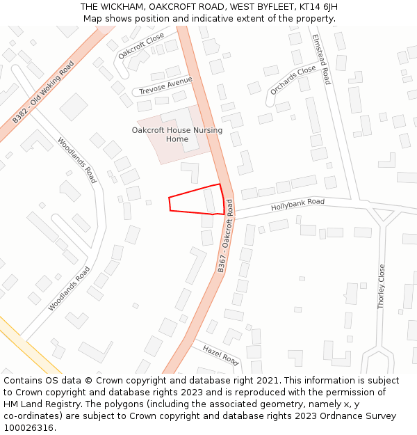 THE WICKHAM, OAKCROFT ROAD, WEST BYFLEET, KT14 6JH: Location map and indicative extent of plot