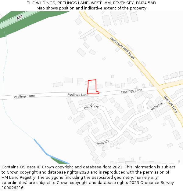 THE WILDINGS, PEELINGS LANE, WESTHAM, PEVENSEY, BN24 5AD: Location map and indicative extent of plot