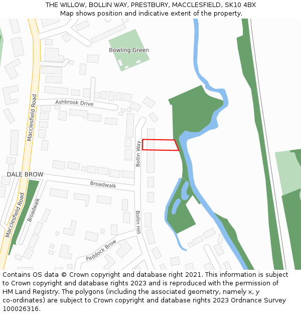 THE WILLOW, BOLLIN WAY, PRESTBURY, MACCLESFIELD, SK10 4BX: Location map and indicative extent of plot