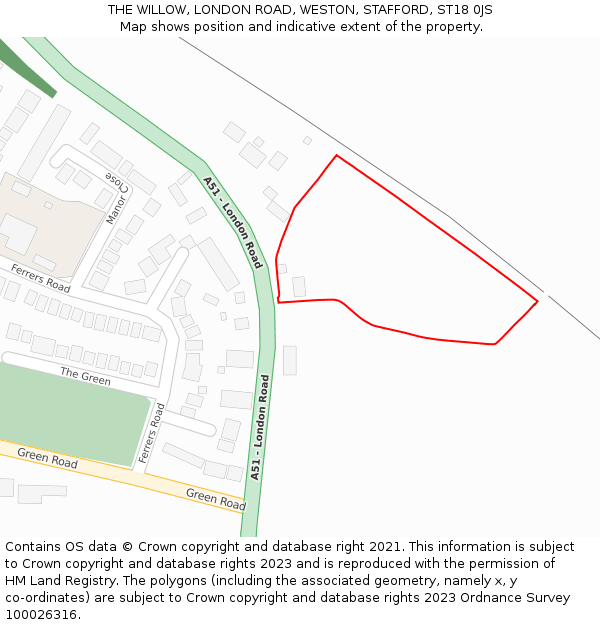 THE WILLOW, LONDON ROAD, WESTON, STAFFORD, ST18 0JS: Location map and indicative extent of plot