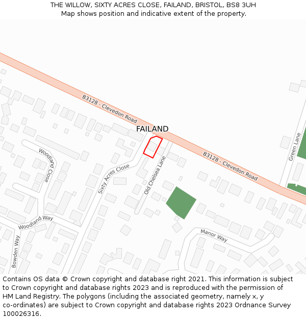 THE WILLOW, SIXTY ACRES CLOSE, FAILAND, BRISTOL, BS8 3UH: Location map and indicative extent of plot