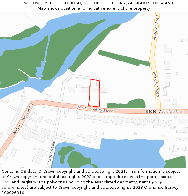 THE WILLOWS, APPLEFORD ROAD, SUTTON COURTENAY, ABINGDON, OX14 4NR: Location map and indicative extent of plot