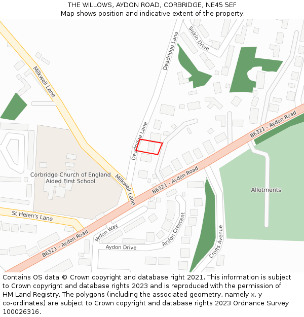 THE WILLOWS, AYDON ROAD, CORBRIDGE, NE45 5EF: Location map and indicative extent of plot