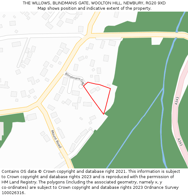 THE WILLOWS, BLINDMANS GATE, WOOLTON HILL, NEWBURY, RG20 9XD: Location map and indicative extent of plot