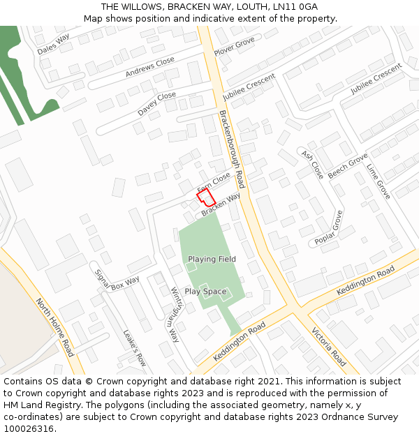 THE WILLOWS, BRACKEN WAY, LOUTH, LN11 0GA: Location map and indicative extent of plot