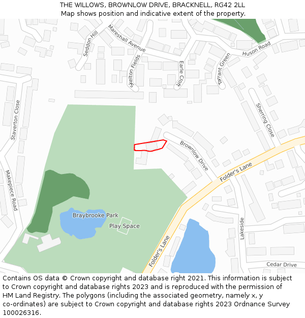 THE WILLOWS, BROWNLOW DRIVE, BRACKNELL, RG42 2LL: Location map and indicative extent of plot