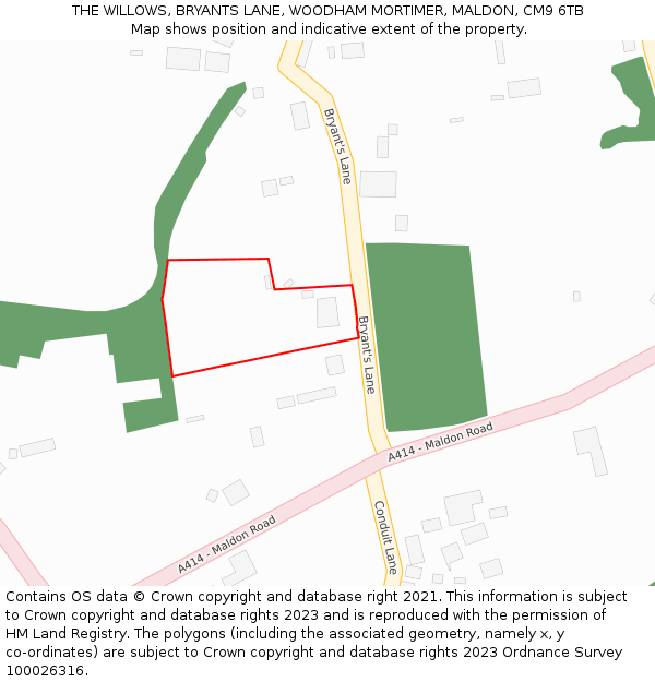 THE WILLOWS, BRYANTS LANE, WOODHAM MORTIMER, MALDON, CM9 6TB: Location map and indicative extent of plot