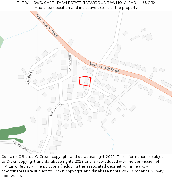 THE WILLOWS, CAPEL FARM ESTATE, TREARDDUR BAY, HOLYHEAD, LL65 2BX: Location map and indicative extent of plot