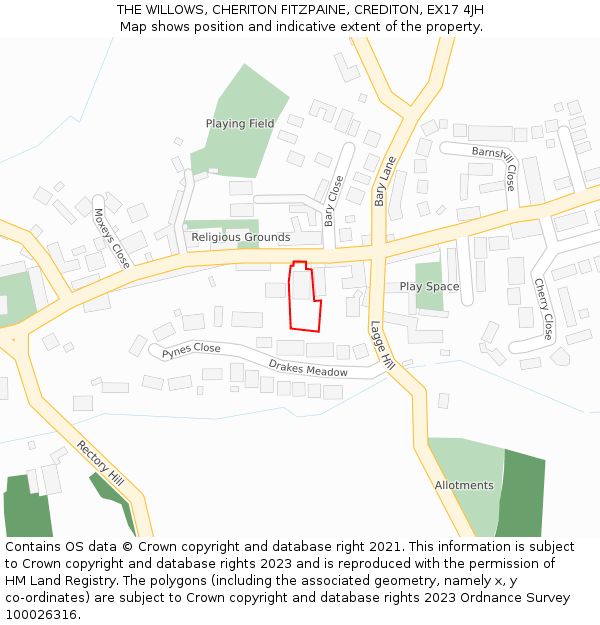 THE WILLOWS, CHERITON FITZPAINE, CREDITON, EX17 4JH: Location map and indicative extent of plot