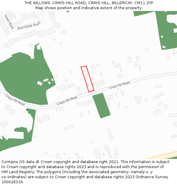 THE WILLOWS, CRAYS HILL ROAD, CRAYS HILL, BILLERICAY, CM11 2YP: Location map and indicative extent of plot