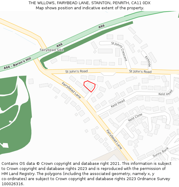 THE WILLOWS, FAIRYBEAD LANE, STAINTON, PENRITH, CA11 0DX: Location map and indicative extent of plot