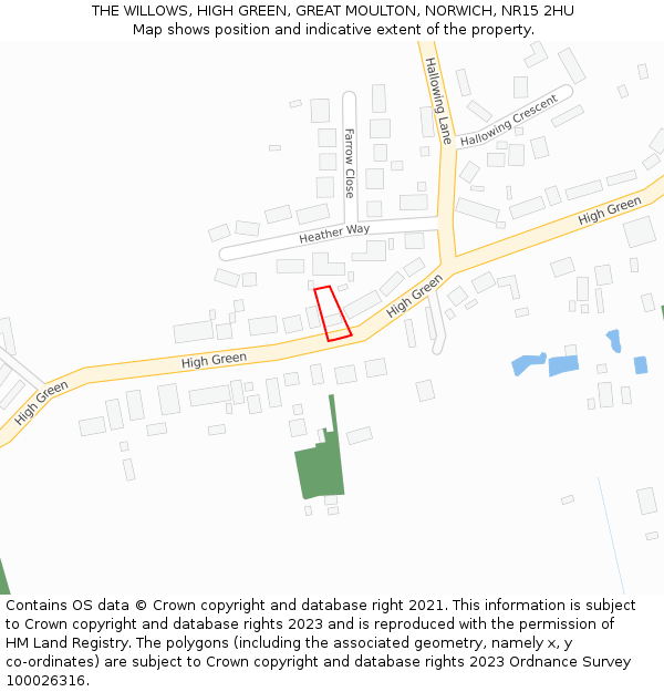 THE WILLOWS, HIGH GREEN, GREAT MOULTON, NORWICH, NR15 2HU: Location map and indicative extent of plot