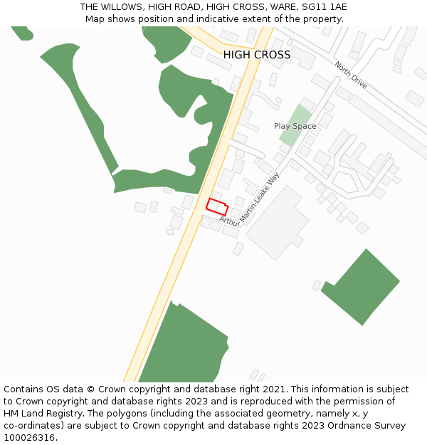 THE WILLOWS, HIGH ROAD, HIGH CROSS, WARE, SG11 1AE: Location map and indicative extent of plot