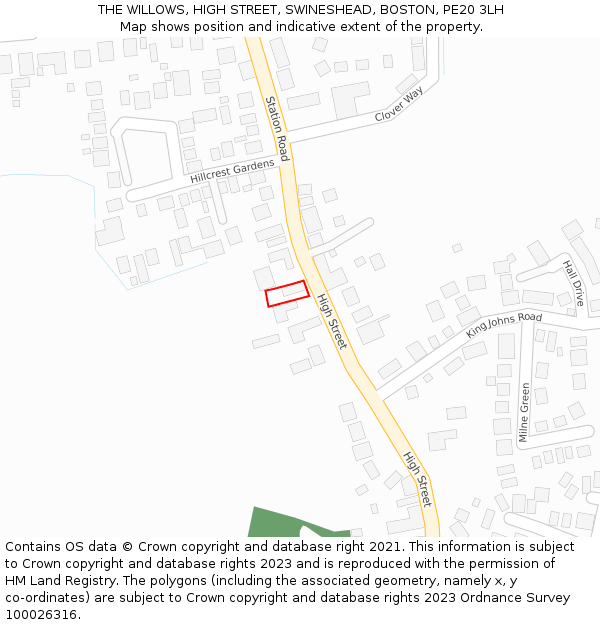 THE WILLOWS, HIGH STREET, SWINESHEAD, BOSTON, PE20 3LH: Location map and indicative extent of plot