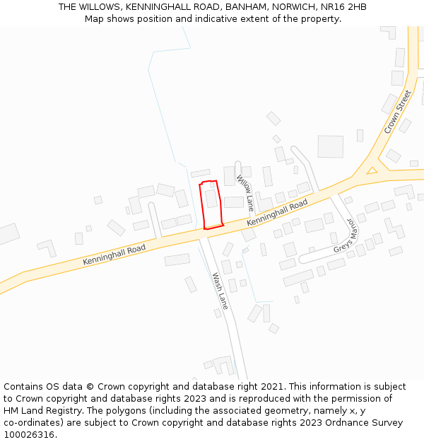 THE WILLOWS, KENNINGHALL ROAD, BANHAM, NORWICH, NR16 2HB: Location map and indicative extent of plot