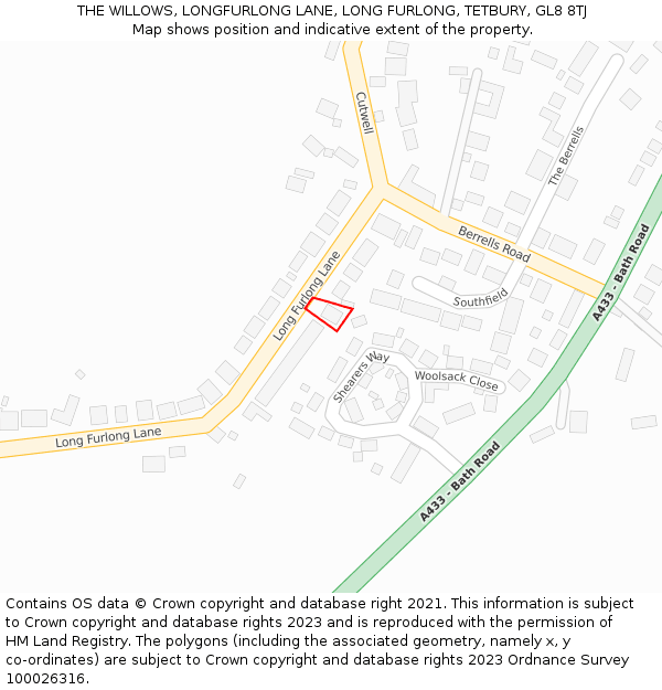 THE WILLOWS, LONGFURLONG LANE, LONG FURLONG, TETBURY, GL8 8TJ: Location map and indicative extent of plot