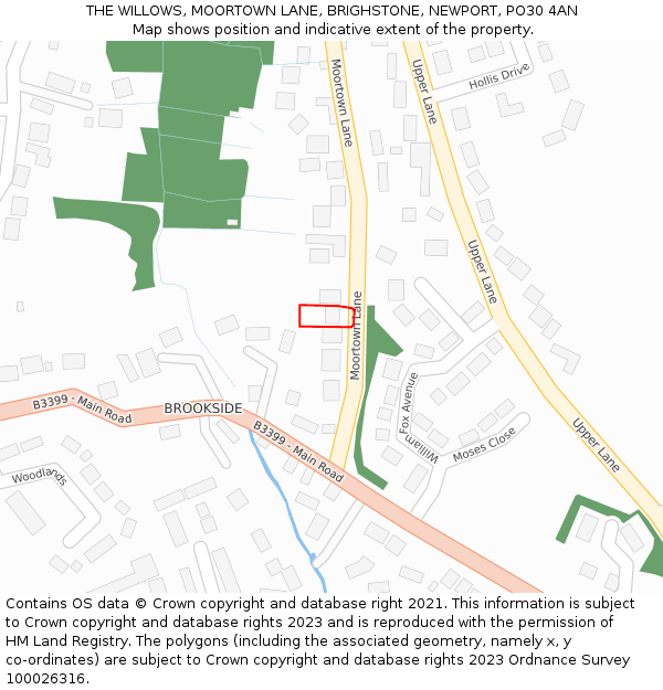 THE WILLOWS, MOORTOWN LANE, BRIGHSTONE, NEWPORT, PO30 4AN: Location map and indicative extent of plot