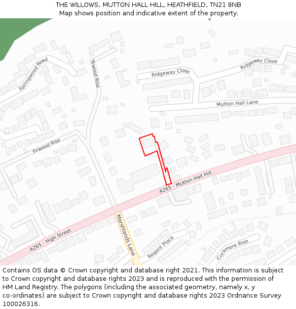 THE WILLOWS, MUTTON HALL HILL, HEATHFIELD, TN21 8NB: Location map and indicative extent of plot