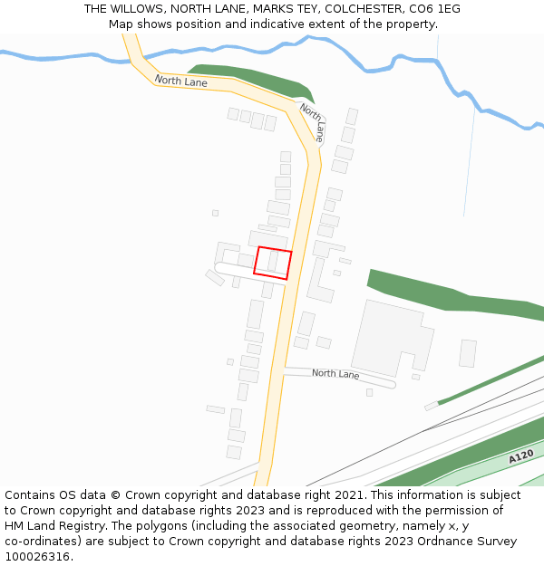 THE WILLOWS, NORTH LANE, MARKS TEY, COLCHESTER, CO6 1EG: Location map and indicative extent of plot