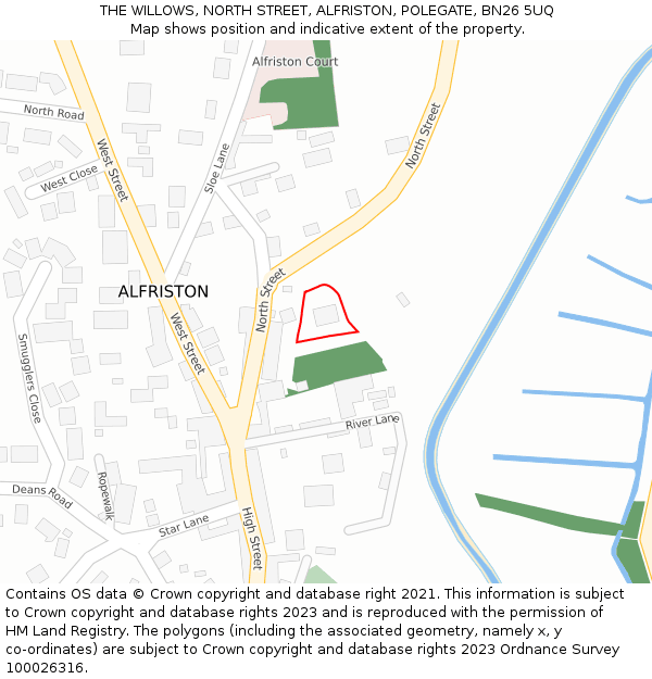 THE WILLOWS, NORTH STREET, ALFRISTON, POLEGATE, BN26 5UQ: Location map and indicative extent of plot