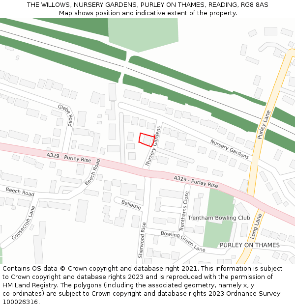 THE WILLOWS, NURSERY GARDENS, PURLEY ON THAMES, READING, RG8 8AS: Location map and indicative extent of plot