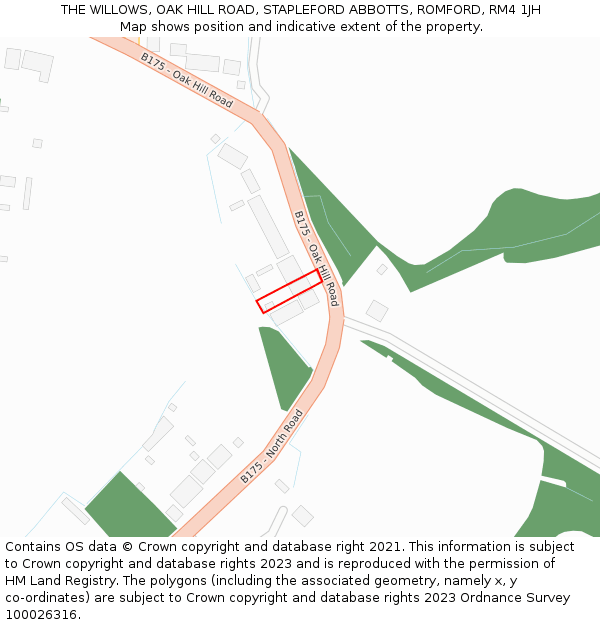 THE WILLOWS, OAK HILL ROAD, STAPLEFORD ABBOTTS, ROMFORD, RM4 1JH: Location map and indicative extent of plot