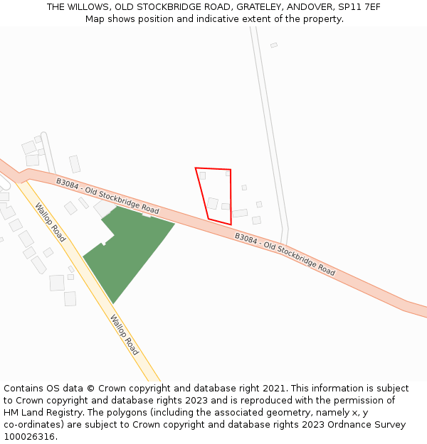 THE WILLOWS, OLD STOCKBRIDGE ROAD, GRATELEY, ANDOVER, SP11 7EF: Location map and indicative extent of plot