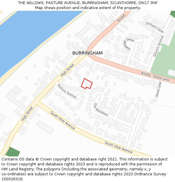 THE WILLOWS, PASTURE AVENUE, BURRINGHAM, SCUNTHORPE, DN17 3NF: Location map and indicative extent of plot