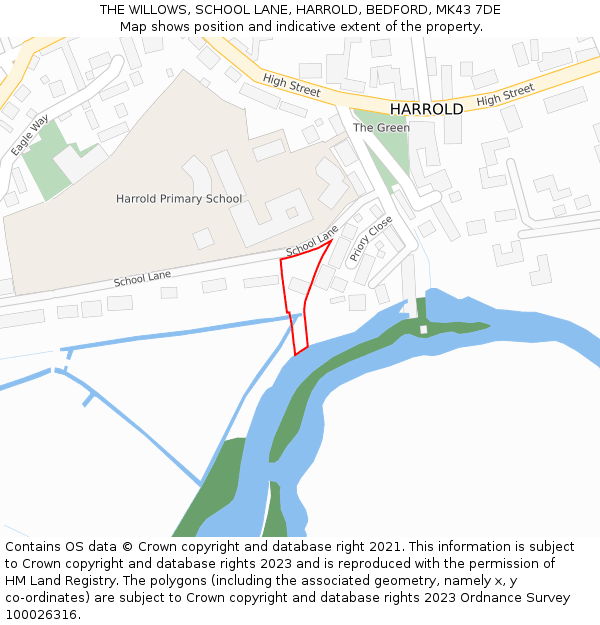 THE WILLOWS, SCHOOL LANE, HARROLD, BEDFORD, MK43 7DE: Location map and indicative extent of plot