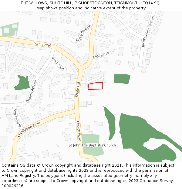 THE WILLOWS, SHUTE HILL, BISHOPSTEIGNTON, TEIGNMOUTH, TQ14 9QL: Location map and indicative extent of plot