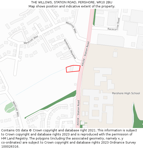 THE WILLOWS, STATION ROAD, PERSHORE, WR10 2BU: Location map and indicative extent of plot